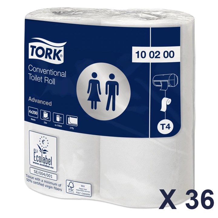 TORK CONVENTIONAL TOILET ROLL ADVANCED 2 PLY T4