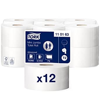 TORK MINI JUMBO TOILET ROLL ADVANCED 1 PLY WHITE T2