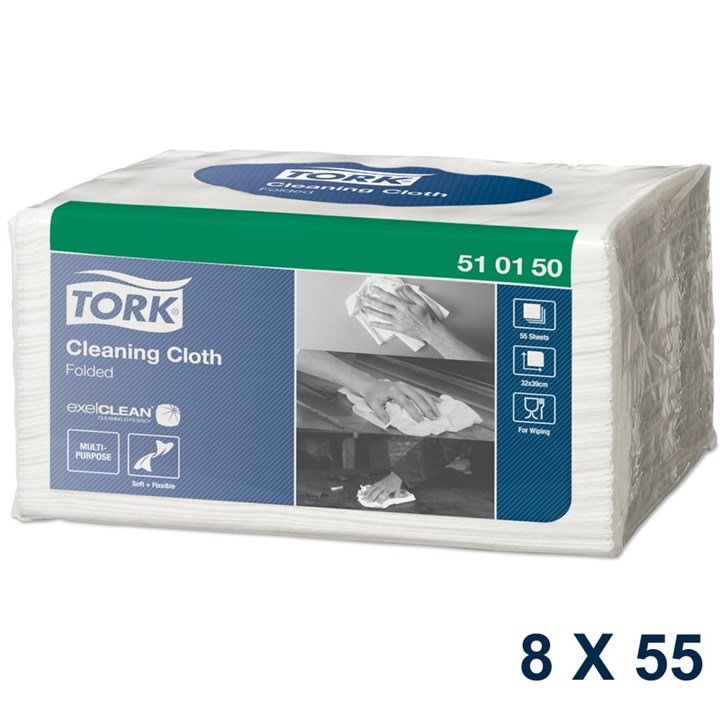TORK CLEANING CLOTHS 1PLY WHITE W8