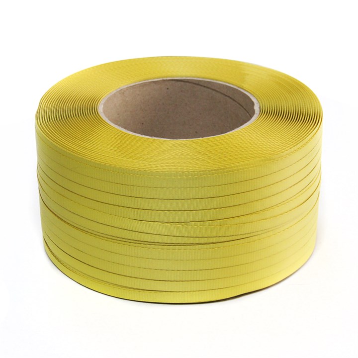 YELLOW POLYPROPYLENE HAND STRAPPING 300KG BREAKING STRAIN 12.4MM X 1400M