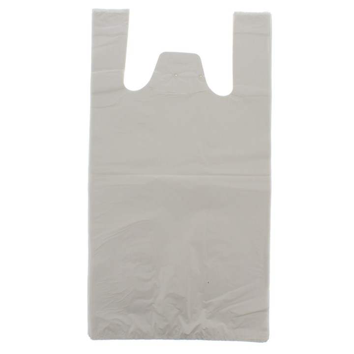 WHITE HEAVY DUTY PLASTIC CARRIER BAGS 304200 X 505MM 27MU