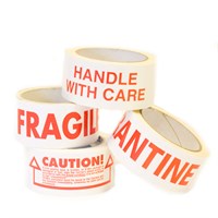 HANDLE WITH CARE PRINTED WHITE VINYL PACKING TAPE 50MM X 66M ROLL